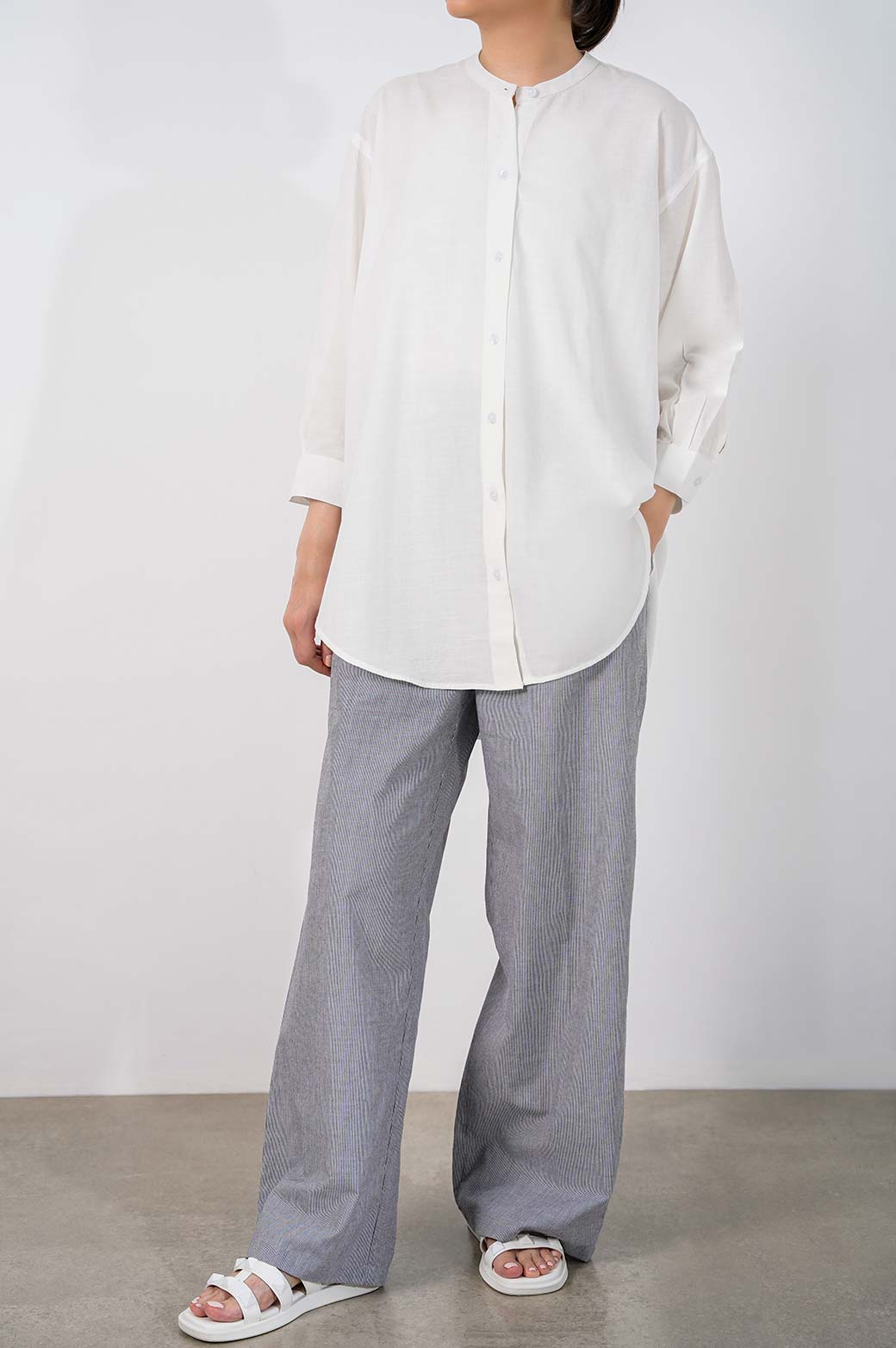 BAND COLLAR LONG SHIRT - Image 2