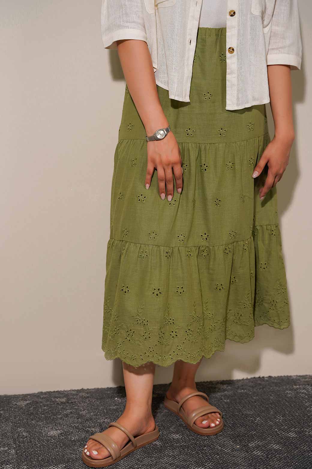 COTTON CUTWORK SKIRT - Image 3