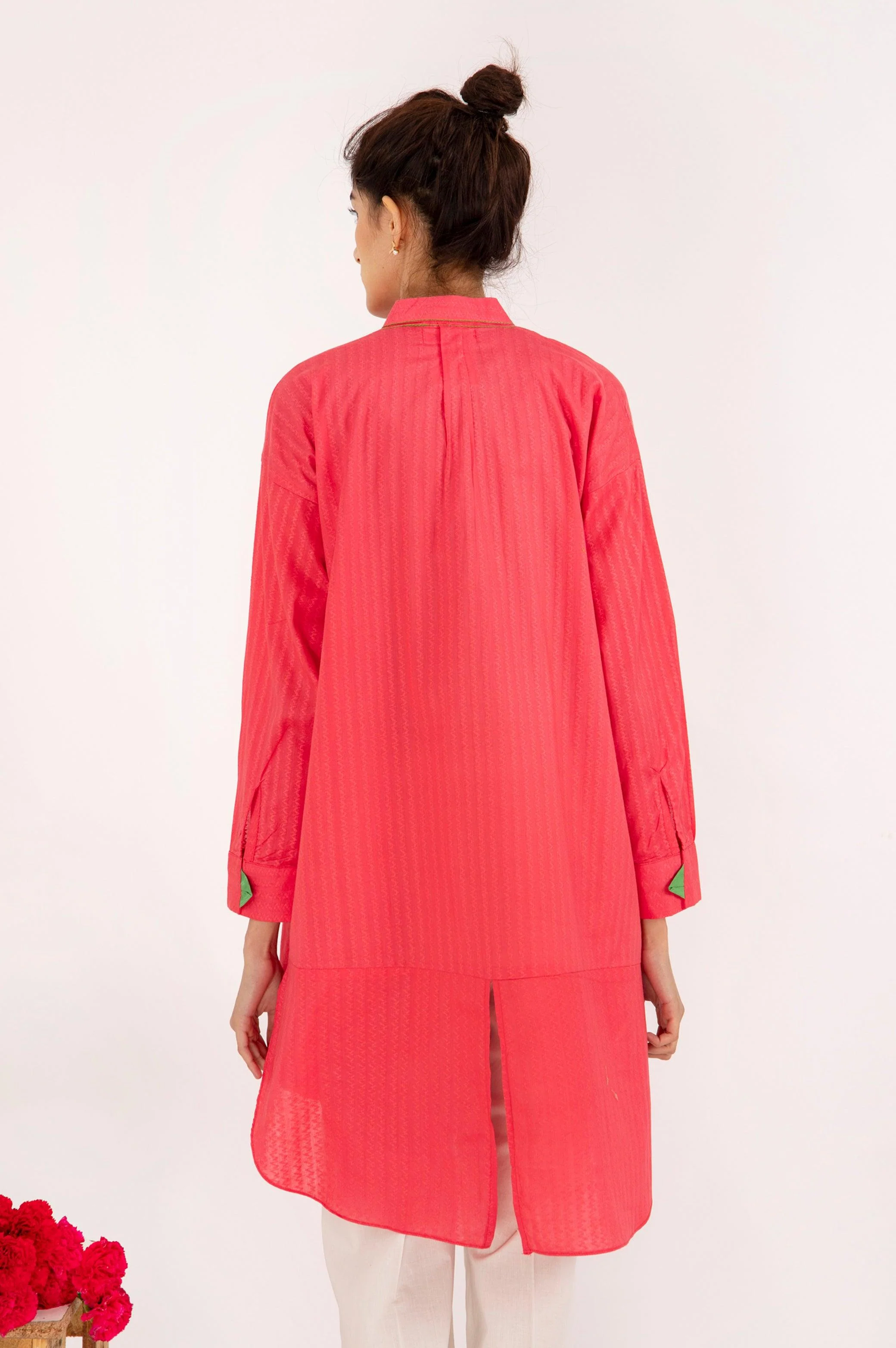 CORAL KURTA WITH CONTRAST STITCH - Image 6
