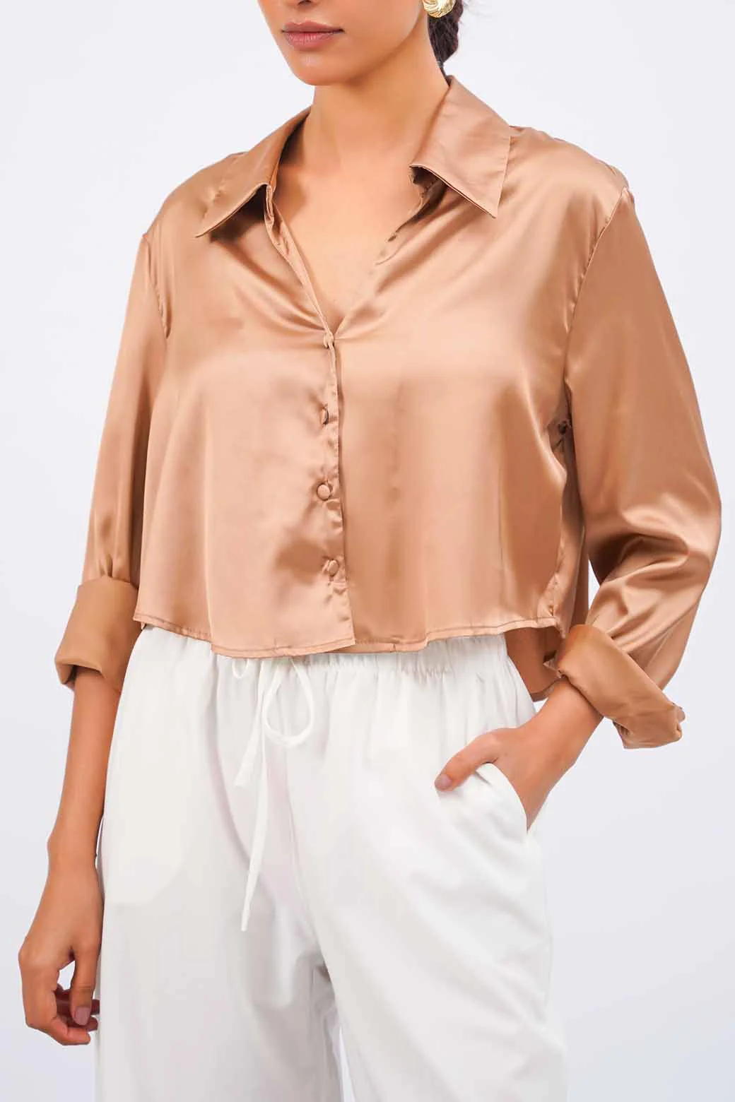 CROPPED SILK SHIRT - Image 2