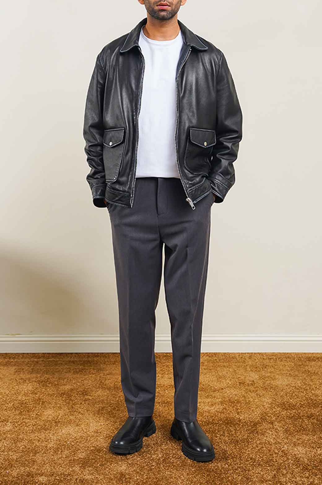 FADDED EFFECT LEATHER JACKET