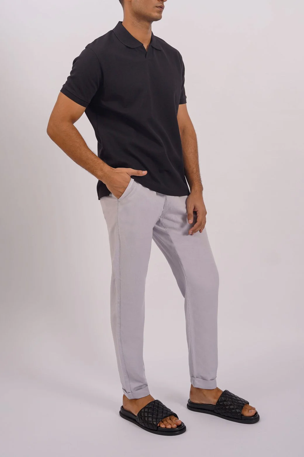 LINEN TURN-UP PANTS