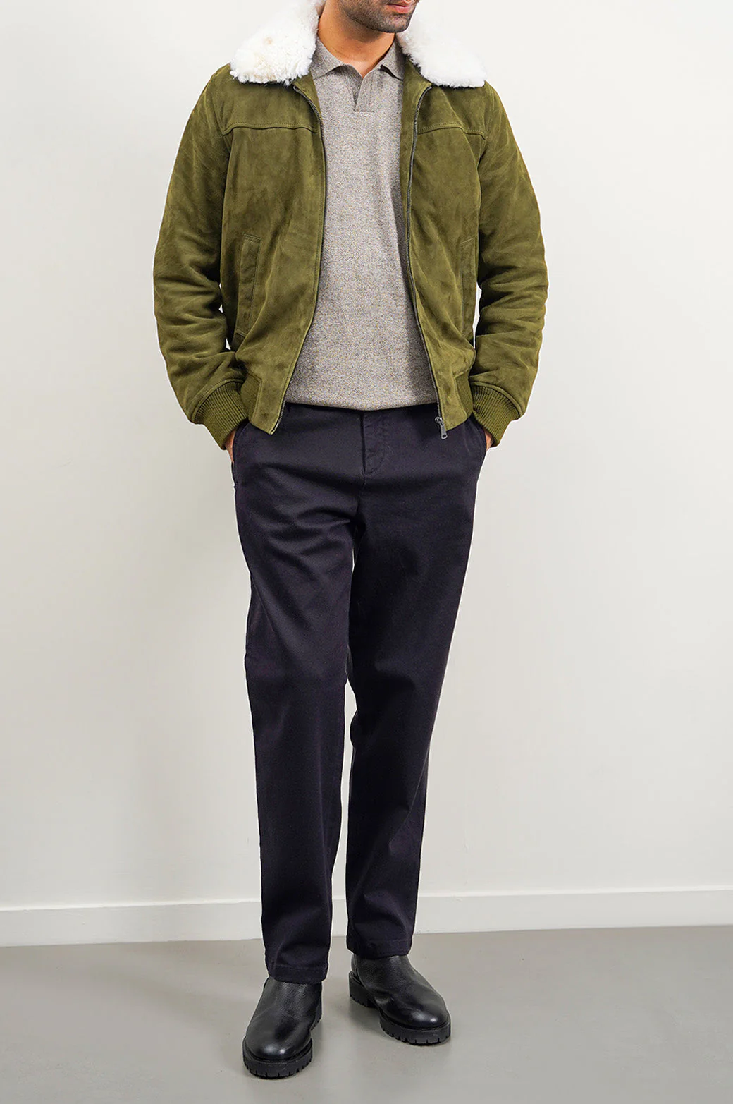 SUEDE JACKET WITH LAMB WOOL COLLAR - Image 4