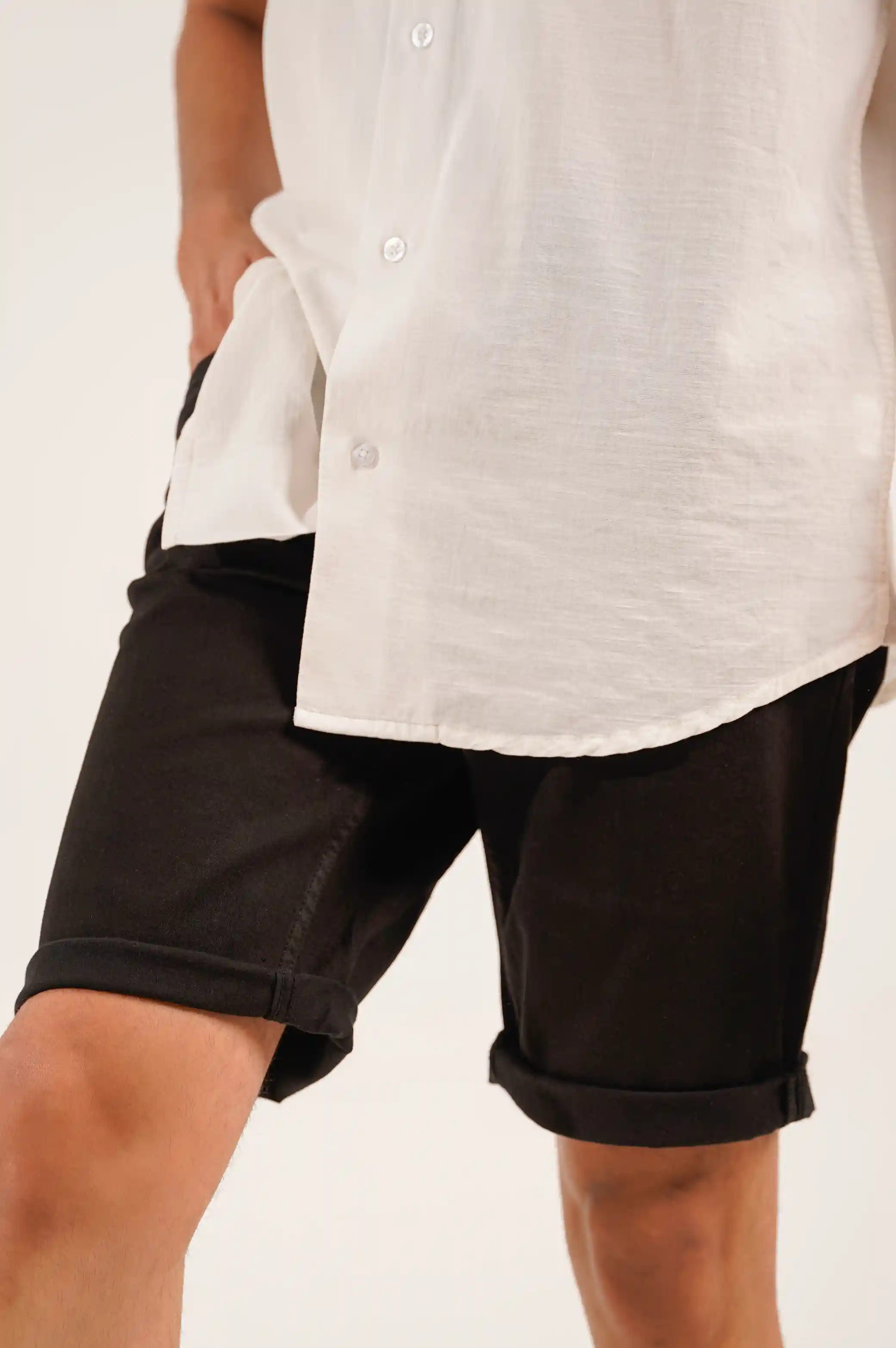 TURN-UP DENIM SHORTS