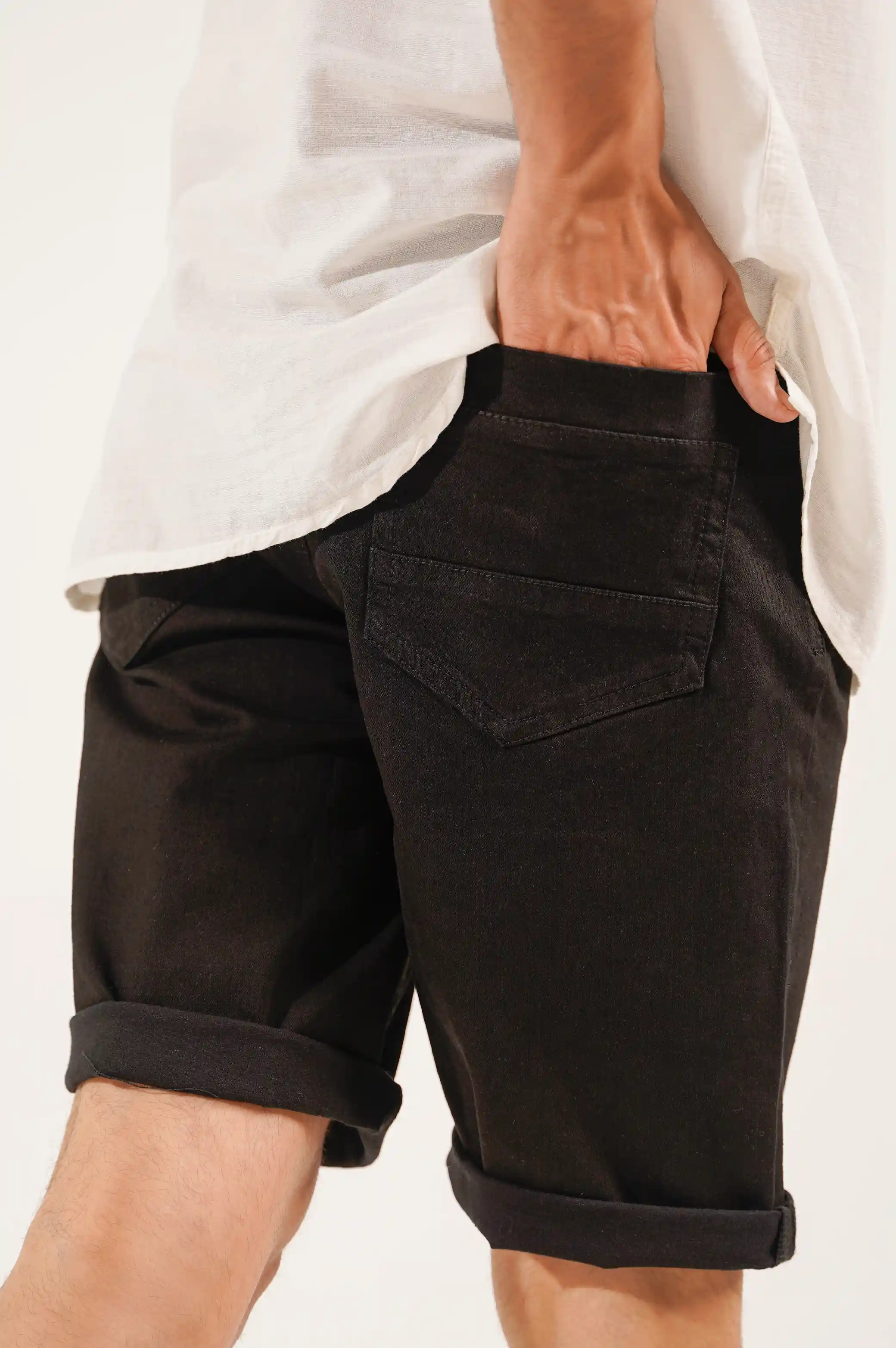 TURN-UP DENIM SHORTS - Image 3