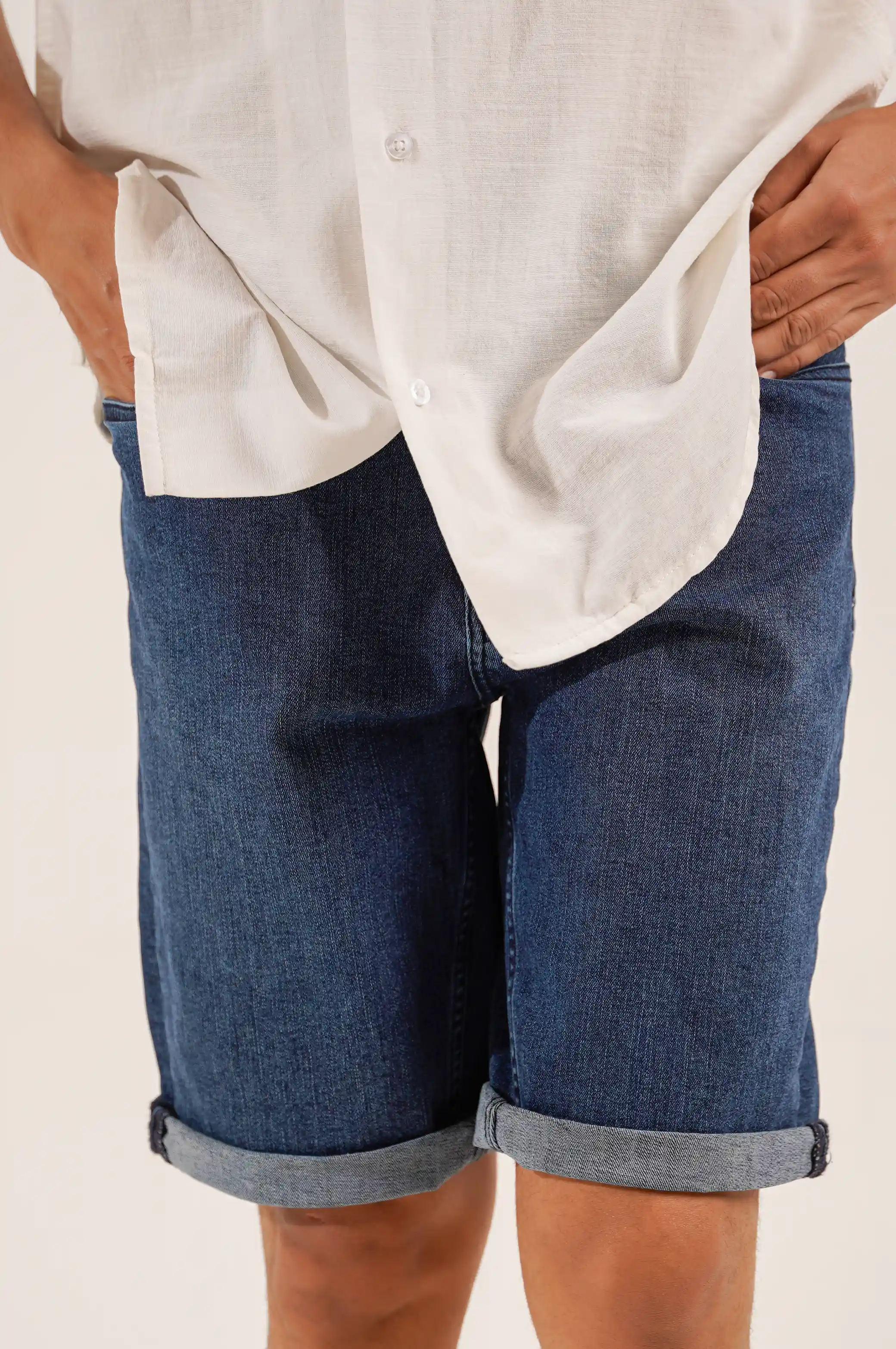 TURN-UP DENIM SHORTS