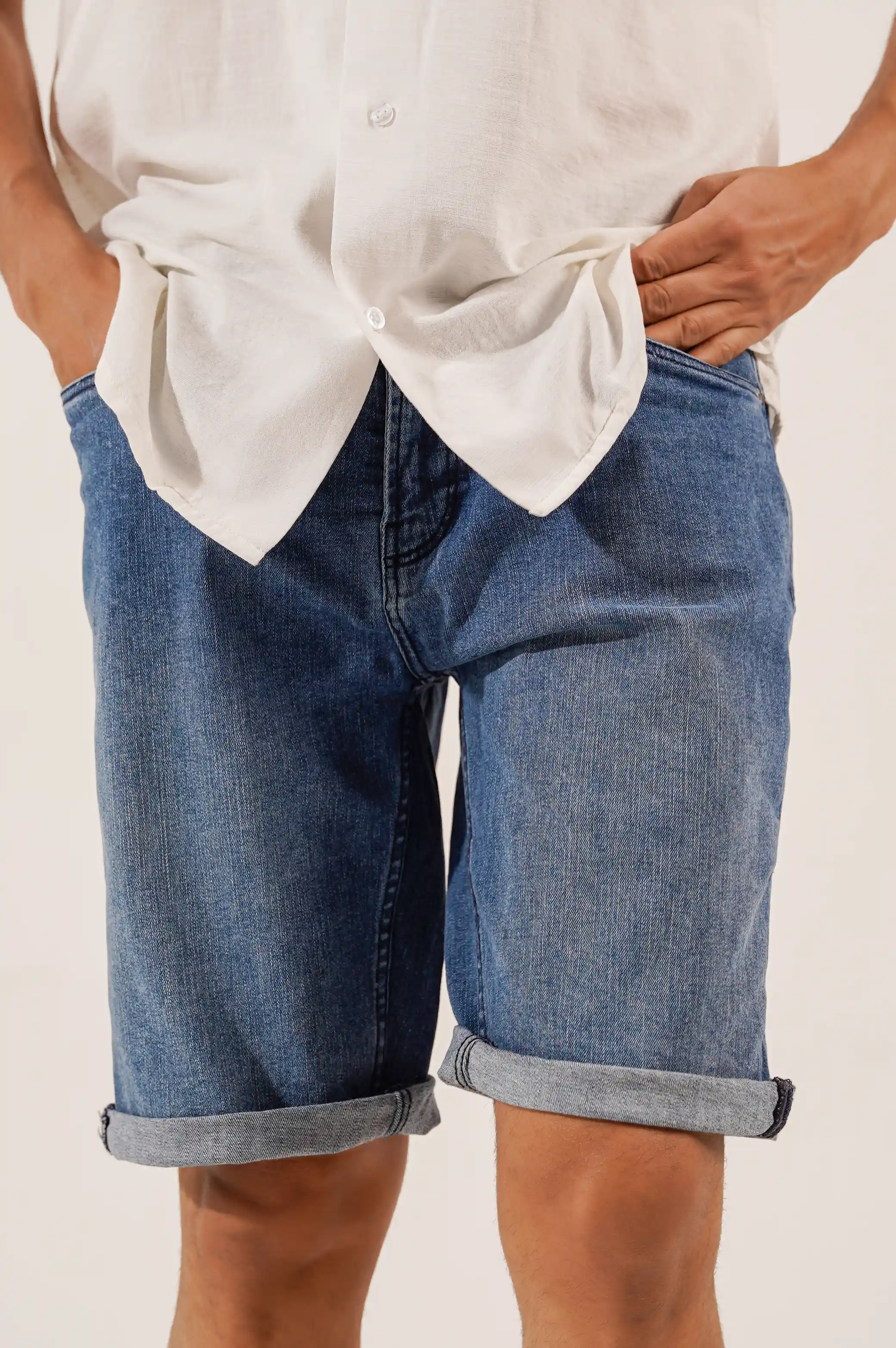 TURN-UP DENIM SHORTS
